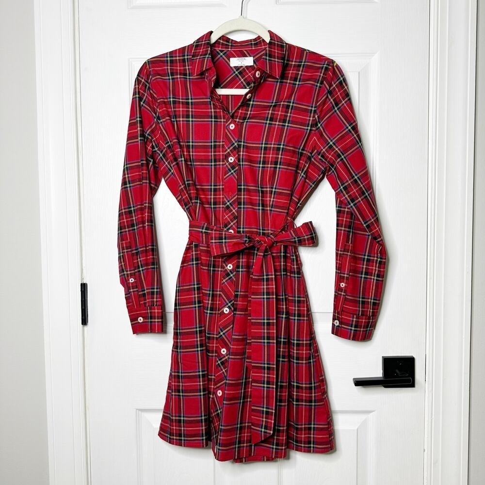 UNTUCKit Red Plaid Long Sleeve Dress